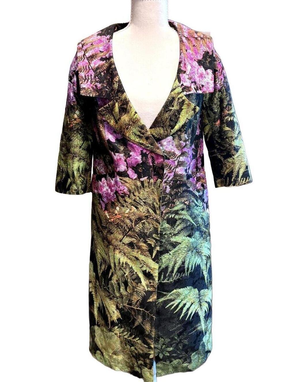 Tracy Reese tropical print silk retro coat 1950's
